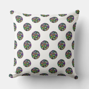 Glittery Kaleidoscope Polka Dots on White Cushion