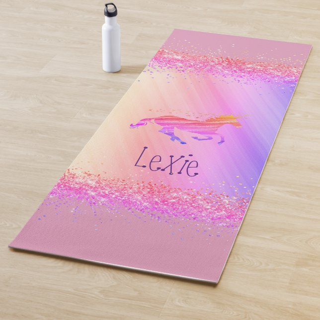 Glittery Lavender and Pink Personalised Unicorn Yoga Mat (In Situ)