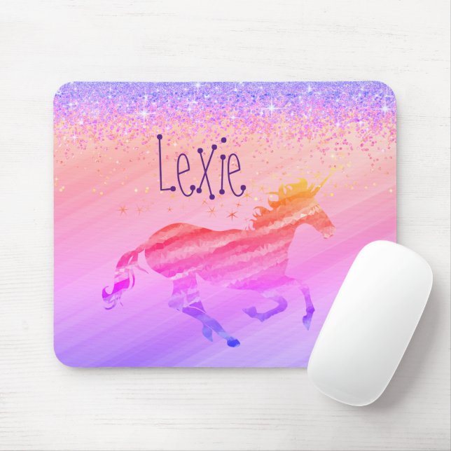 Glittery Lavender and Pink Unicorn    Mouse Mat (With Mouse)
