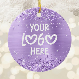 Glittery Lavender Faux Foil Business Logo Holiday Ceramic Tree Decoration