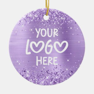 Glittery Lavender Faux Foil Business Logo Holiday Ceramic Tree Decoration
