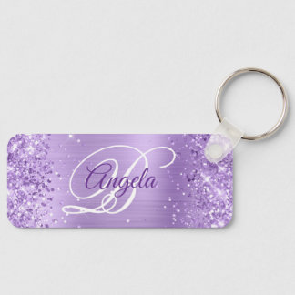 Glittery Lavender Foil Fancy Monogram Key Ring