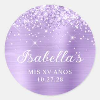 Glittery Lavender Foil Mis XV Años Classic Round Sticker