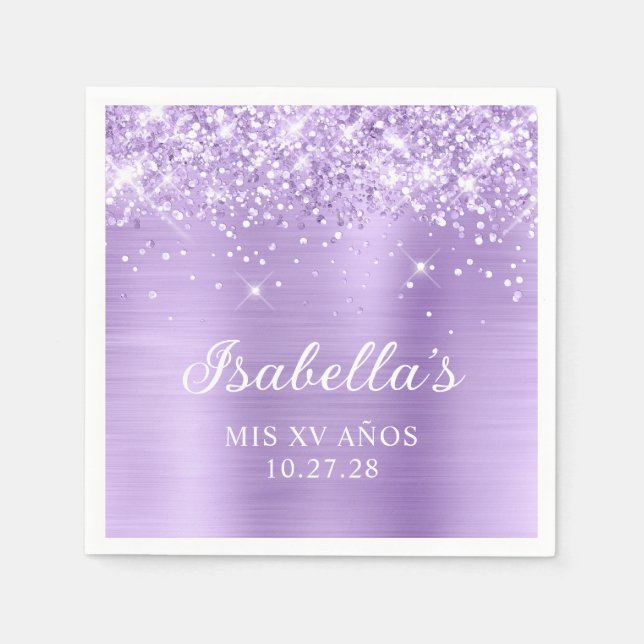 Glittery Lavender Foil Mis XV Años Napkin (Front)