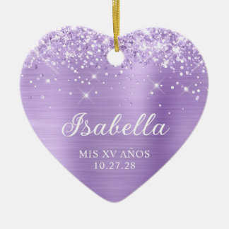 Glittery Lavender Foil Mis XV Anos Photo Ceramic Tree Decoration