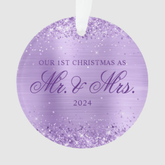 Glittery Lavender Foil Our 1st Christmas Photo Ornament