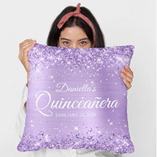 Glittery Lavender Foil Quinceañera Cushion