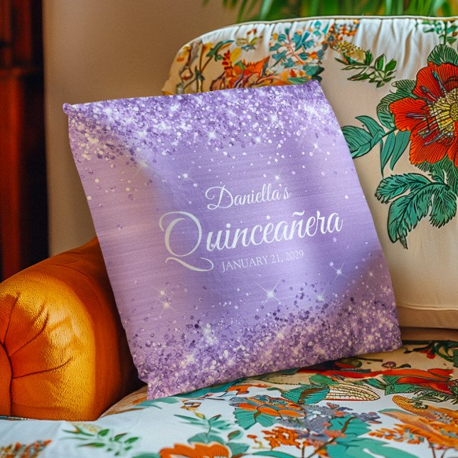Glittery Lavender Foil Quinceañera Cushion (Glittery Lavender Foil Quinceañera Throw Pillow)