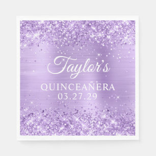 Glittery Lavender Foil Quinceanera Napkin