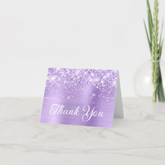 Glittery Lavender Foil Quinceañera Thank You Card