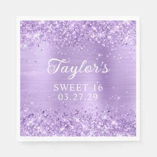 Glittery Lavender Foil Sweet 16 Napkin