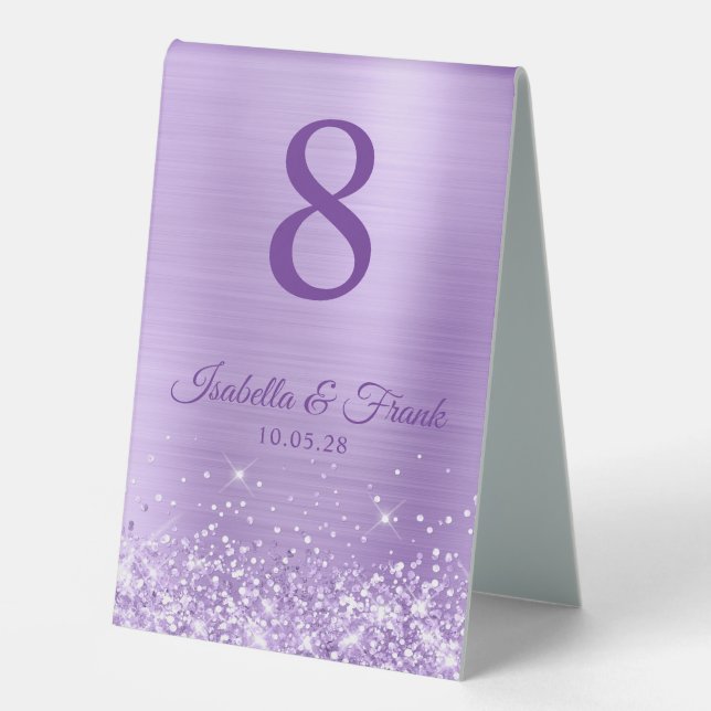 Glittery Lavender Foil Wedding Number (Front)