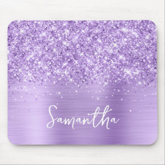 Glittery Lavender Glam Name Mouse Mat