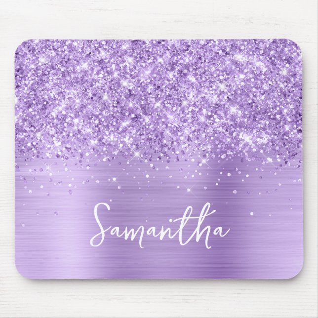 Glittery Lavender Glam Name Mouse Mat (Front)
