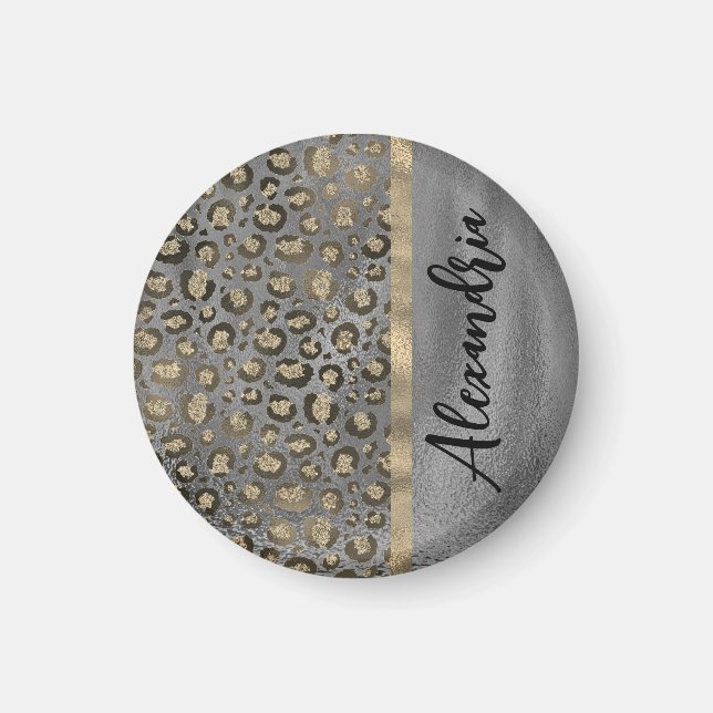 Glittery Leopard Print on Glossy Grey    Magnet (Front)
