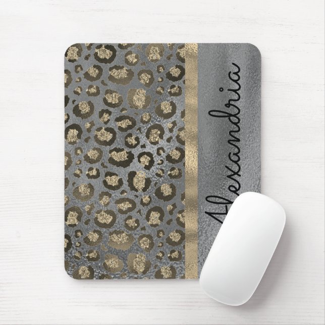 Glittery Leopard Print on Glossy Grey       Mouse Mat (With Mouse)