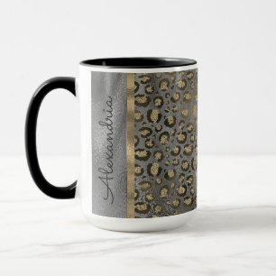 Glittery Leopard Print on Glossy Grey  Mug