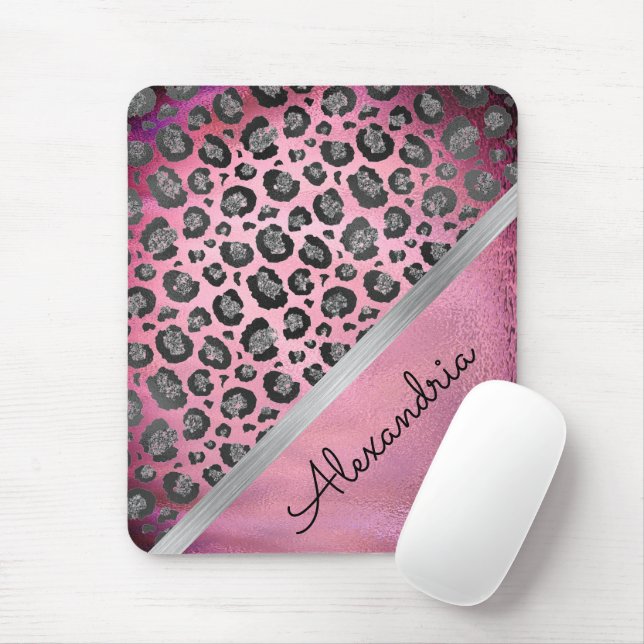 Glittery Leopard Print on Glossy Hot Pink   iPad P Mouse Mat (With Mouse)