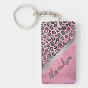 Glittery Leopard Print on Glossy Hot Pink    Keych Key Ring