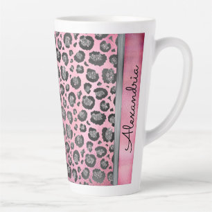 Glittery Leopard Print on Glossy Hot Pink Latte Mug