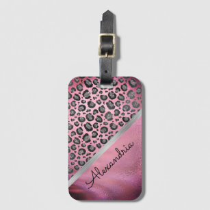 Glittery Leopard Print on Glossy Hot Pink   Luggage Tag