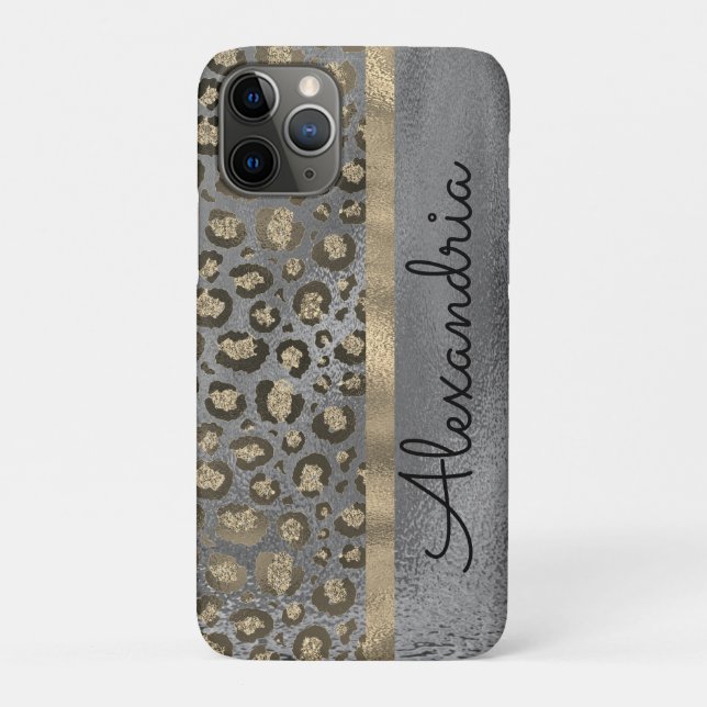 Glittery Leopard Print on Grey Personalised       Case-Mate iPhone Case (Back)