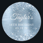 Glittery Light Blue Foil 18th Birthday Classic Round Sticker<br><div class="desc">Create your own 18th birthday party favour stickers.
Girly faux sparkly blue glitter over a faux light blue metallic style foil.
Customise the white colour and font styles to create your own favour sticker design for her special celebration.
A classic elegant calligraphy paired with an all caps serif font.</div>