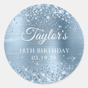 Glittery Light Blue Foil 18th Birthday Classic Round Sticker