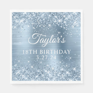 Glittery Light Blue Foil 18th Birthday Napkin