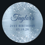 Glittery Light Blue Foil 21st Birthday Classic Round Sticker<br><div class="desc">Create your own 21st birthday party favour stickers.
Girly faux sparkly blue glitter over a faux light blue metallic style foil.
Customise the navy colour and font styles to create your own favour sticker design for her special celebration.
A classic elegant calligraphy paired with an all caps serif font.</div>
