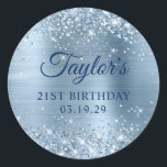 Glittery Light Blue Foil 21st Birthday Classic Round Sticker<br><div class="desc">Create your own 21st birthday party favour stickers.
Girly faux sparkly blue glitter over a faux light blue metallic style foil.
Customise the navy colour and font styles to create your own favour sticker design for her special celebration.
A classic elegant calligraphy paired with an all caps serif font.</div>