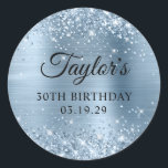 Glittery Light Blue Foil 30th Birthday Classic Round Sticker<br><div class="desc">Create your own 30th birthday party favour stickers.
Girly faux sparkly blue glitter over a faux light blue metallic style foil.
Customise the black colour and font styles to create your own favour sticker design for her special celebration.
A classic elegant calligraphy paired with an all caps serif font.</div>