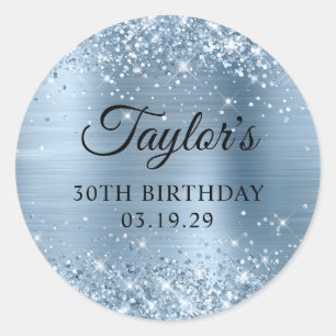 Glittery Light Blue Foil 30th Birthday Classic Round Sticker