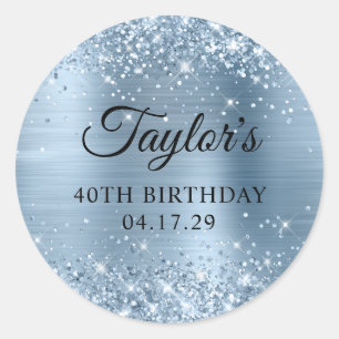 Glittery Light Blue Foil 40th Birthday Classic Round Sticker