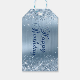 Glittery Light Blue Foil Happy Birthday Gift Tags