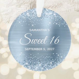 Glittery Light Blue Foil Sweet 16 Ornament