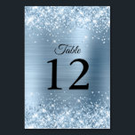 Glittery Light Blue Foil Wedding Table Number<br><div class="desc">Elegant wedding table numbers with a modern script calligraphy paired with a modern all caps font.
The table number text is duplicated on front and back. 
The background graphic image features faux light blue glitter and brushed metal foil digital art.</div>