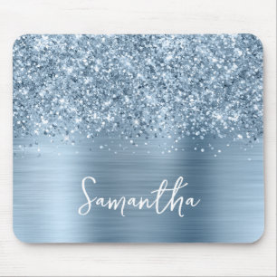 Glittery Light Blue Glam Name Mouse Mat