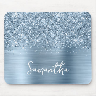 Glittery Light Blue Glam Name Mouse Mat