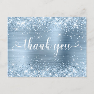Glittery Light Blue Sweet 16 Hearts Thank You Postcard