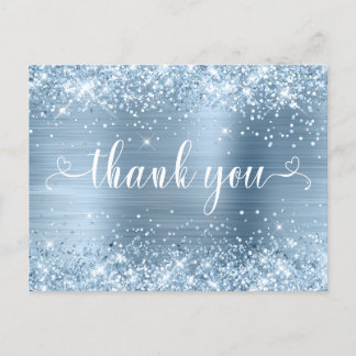Glittery Light Blue Sweet 16 Hearts Thank You Postcard