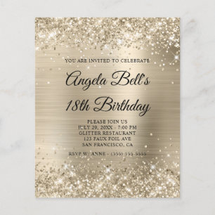 Glittery Light Gold Fancy Monogram 18th Birthday Flyer