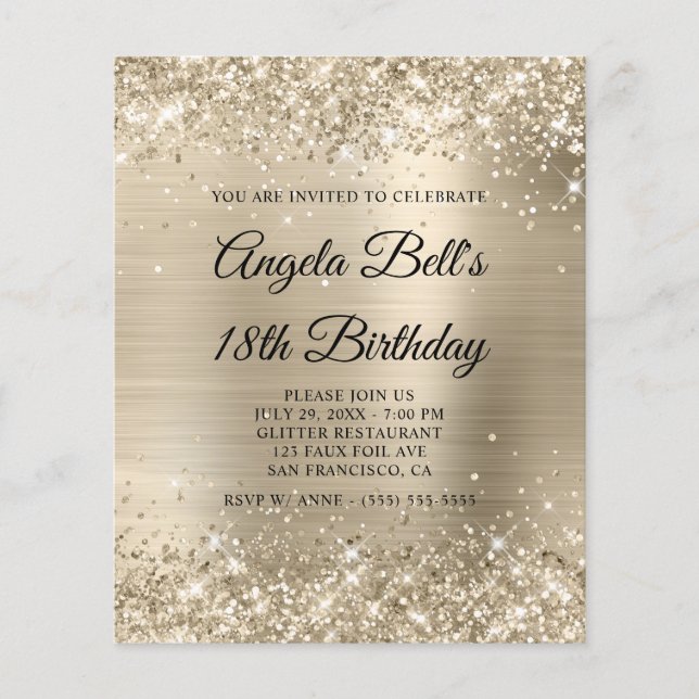 Glittery Light Gold Fancy Monogram 18th Birthday Flyer (Front)