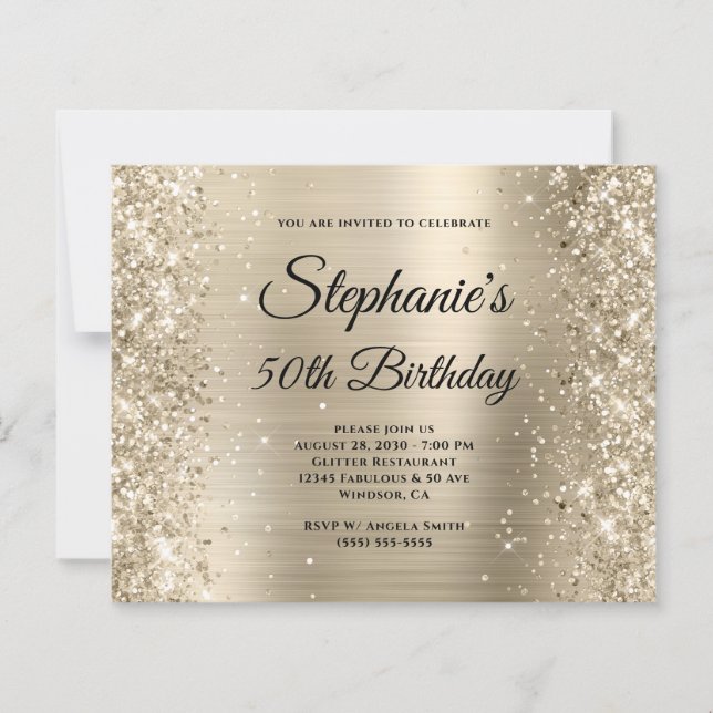 Glittery Light Gold Foil Monogram 50th Birthday (Front)