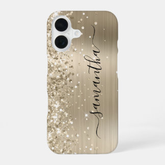 Glittery Light Gold Metallic Girly Signature iPhone 16 Case