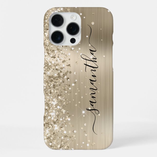Glittery Light Gold Metallic Girly Signature iPhone Case (Back)