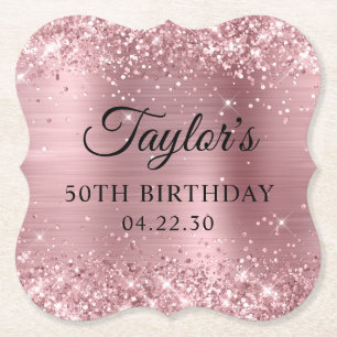 Glittery Light Pink Foil 50th Birthday Paper Coaster