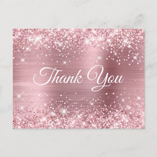 Glittery Light Pink Foil Baby Shower Thank You Postcard (Front)