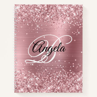 Glittery Light Pink Foil Fancy Monogram Notebook