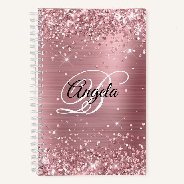 Glittery Light Pink Foil Fancy Monogram Notebook (Front)